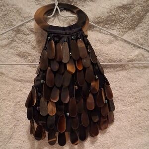 Source Unknown Brown and Black Beaded Clutch